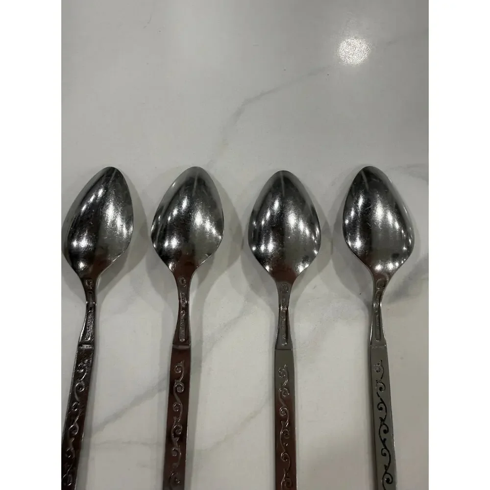 VINTAGE Oneida Spanish Court Teaspoons Set of 8 Stainless Black Scroll MCM